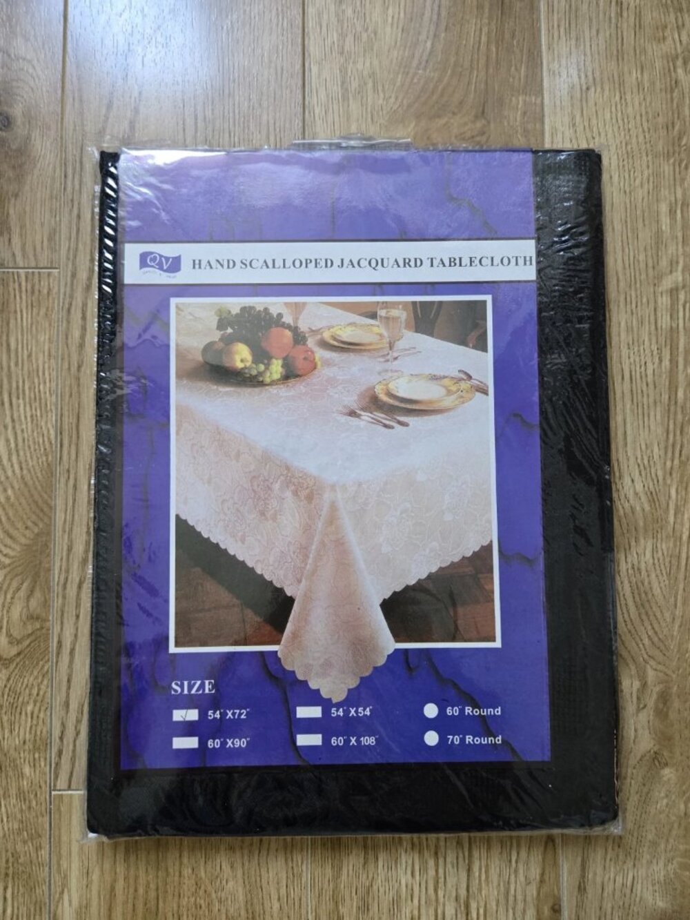 🆕NEW Black Jacquard Hand Scalloped Tablecloth 54" x 54" by "QV Quality & Value"